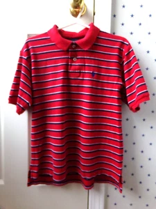 RALPH LAUREN VTG y2k Red Striped 80s 100% Cotton POLO Shirt Medium Boys 10-12 - Picture 1 of 13