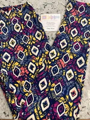 NWT LuLaRoe One Size Blue, Pink, Yellow Floral Background with Diamonds - Image 1 of 3