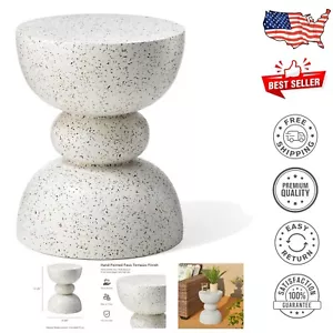 Sturdy 17.25" Modern Garden Stool with Faux White Terrazzo Finish & Versatility - Picture 1 of 11