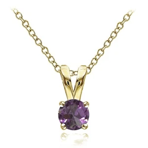 Yellow Gold Flash 925 Silver Simulated Alexandrite 5mm Round Solitaire Necklace - Picture 1 of 4