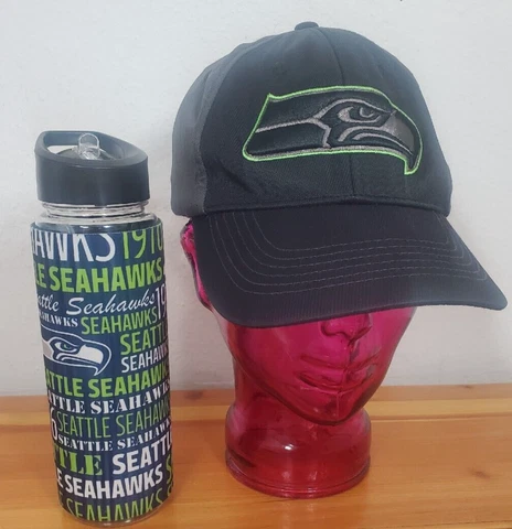 Seattle Seahawks Hat & new un-used water bottle Fans Game Day combo 12th man set Cover