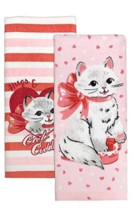 Paquete de 2 toallas de té de felpa de cocina vintage para gatos para celebrar el día de San Valentín juntos - Imagen 1 de 4