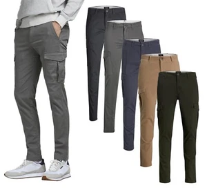 Mens Slim Fit Cargo Pants Jack & Jones Tapered Leg Casual Smart Combat Trousers - Picture 1 of 43