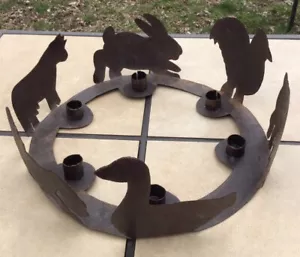 Primitive Hand Chiseled Blacksmith Iron Folk Art Farm Candle Holder Rustic  - Picture 1 of 7