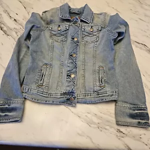 Vintage Abercrombie & Fitch Cropped Denim Jean Coat Jacket Womens Distressed S - Picture 1 of 6