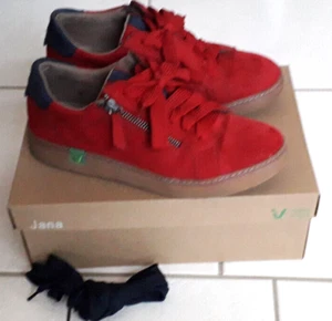 Jana, Sneaker, wenig getragen, rot/ blau, Gr. 39, Velour- Leder, Reißverschluß - Bild 1 von 5