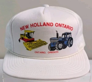 VINTAGE New Holland Ontario Oregon Trucker Tracker Hat White Snapback - Picture 1 of 7