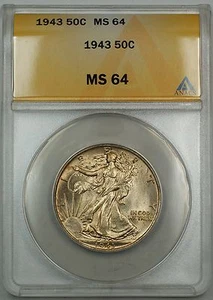 1943 Walking Liberty Silver Half Dollar 50c Coin ANACS MS-64 GK - Picture 1 of 2