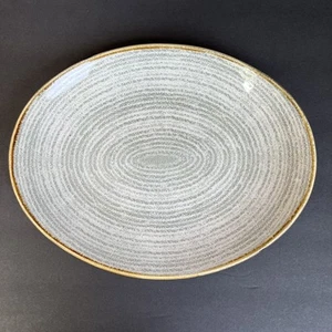 Churchill Studio Prints Homespun Set Of 2 Stone Grey Oval Dinner Plates 12.5” - Picture 1 of 10