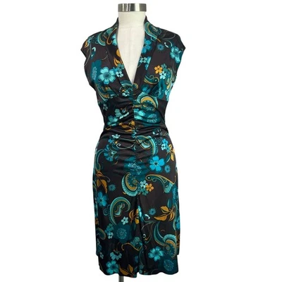 Trina Turk Brown Retro Floral Print Sleeveless Dress Lightweight Groovy Size 6 - Image 1 of 4