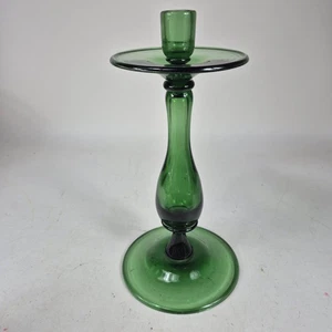 Italian Glass Candlestick 121 3/4 Inch Green Handmade Single Candle Stick 1960s - Picture 1 of 9