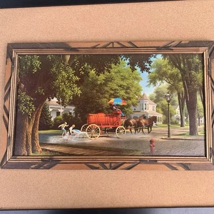 Vintage MCM Paul Detlefsen HAPPY DAYS 23 x 13 Framed Textured Print - Picture 1 of 13