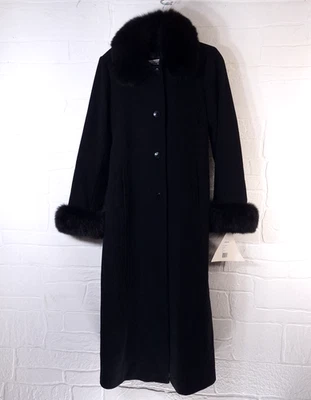 Abrigo de Colección Marvin Richards Talla 10 Lana Cachemira Negra, Cuello y Puño de Piel de Zorro MR6MU280 Foto 1 de 4