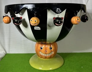 DEPT 56 Glitterville Punch Bowl HALLOWEEN zucche arancioni e gatti spaventosi neri - Foto 1 di 19