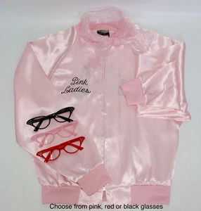 Adult Pink Ladies Set Jacket Glasses Scarf Grease Sandy Fancy Dress Costume S - Picture 1 of 5