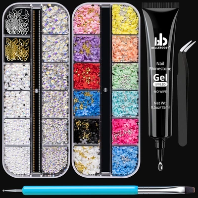 Kit Pegamento Strass Unas 15ml 3D Flores Brillos Perlas Lazo Pinzas Pincel Dual Foto 1 de 4