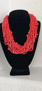 Hecho a mano 30 hebras pequeño coral rojo cuentas moda collar gran declaración pc 21"" - Imagen 1 de 7