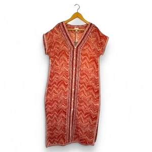 Garnet Hill New Button Front Shirt Dress M Rust Orange Swim Cover Organic Cotton - Picture 1 of 10