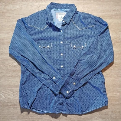 Womens Large Shirt Blue Panhandle Rough Stock Western Long Sleeve Shirt - Image 1 of 4