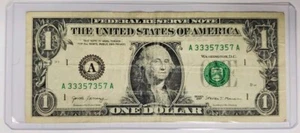 LUCKY 333 Repeater Trinary $1 One Dollar Bill Fancy Serial Number 33357357 - Picture 1 of 2