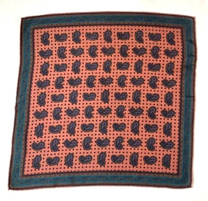 Vintage Dusty Rose Pink Paisley Silk Pocket Square Blue Green Italy 17" x 16" - Picture 1 of 3