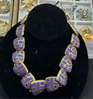 Necklace Statement Chunky Purple Vintage Gold M-5235#