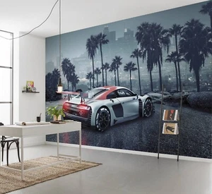 Mural de pared para dormitorio de niño 368x254 cm Audi R8 Los Angeles super coche - Imagen 1 de 4