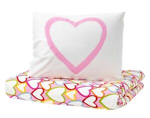 New IKEA Vitaminer Hjarta HEARTS Twin Size Cotton Duvet Cover + Pillow Case