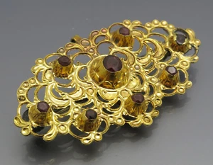 HOOP DESIGN - ANTIQUE BROOCH WITH GARNET - UNIQUE GOLDSMITH - 750 YELLOW GOLD - Picture 1 of 6