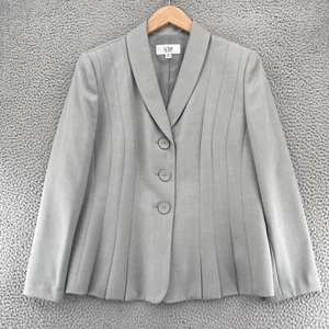 Le Suit Blazer Womens 16 Petite Gray Snake Print Shawl Lapel Pleated Button Up - Picture 1 of 11