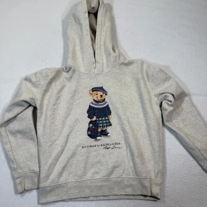 Polo Ralph Lauren Unisex XL (16) Hoodie Sweatshirt Bear Graphic Gray Pullover - Picture 1 of 11
