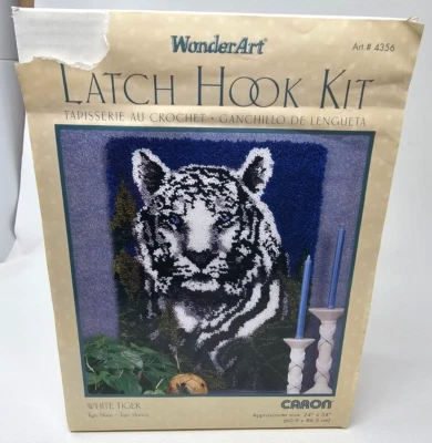 Caron WonderArt White Tiger Latch Hook Kit 24in X 34in #4356 - Complete - Yarn - Image 1 of 4