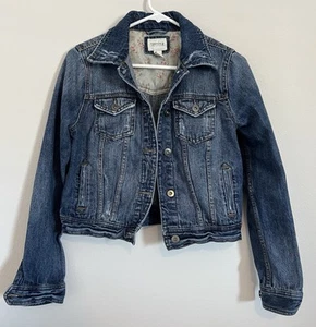 Forever 21 Jean Jacket Premium Denim Distressed Trucker Jacket Size Small Blue - Picture 1 of 7