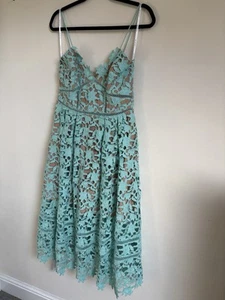 Self Portrait Azaelea Guipure Lace Mid Length Dress, Aqua /Blue, UK12 - BNWT - Picture 1 of 15