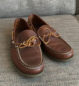LL Bean Hand Sewn Moccasins Brown Leather Boat Shoes Size 6 M Mens Rare Insole