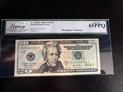 DBR 2004 $20 FRN San Francisco Gem Fr. 2090-L Legacy 65 PPQ Serial EL54625391A - Image 1 of 2