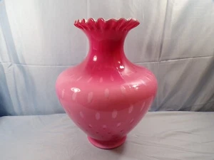 Huge Fenton Pink Wild Rose Overlay Cased Glass Bubble Optic Vase 11" Tall - Picture 1 of 7