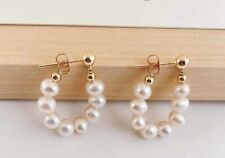 Genuine AAA+ natural south sea white pearl dangle earrings 14k yellow gold