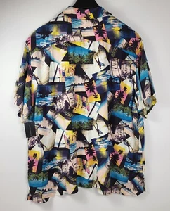No Boundaries Shirt Mens Button Up Hawaiian Shirt 3XL Rayon Beach Plam Tree New - Picture 1 of 7