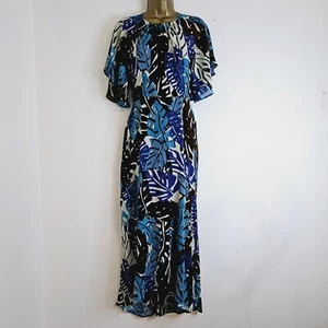 NUEVO Maxi Vestido Ex WALLIS 8-18 Azul Marfil Hoja Blanca Estampado Floral Chifón Flotante - Imagen 1 de 8