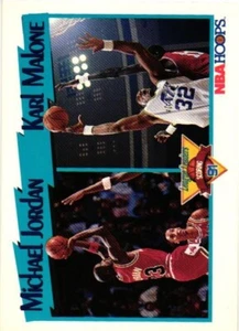 MICHAEL JORDAN 1991-92 NBA HOOPS #306 LEAGUE LEADERS KARL MALONE BULLS - Picture 1 of 2