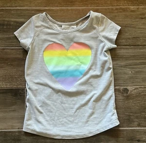 Members Mark Active Girls Size Small 5/6 T Shirt Short Sleeve Gray Rainbow Heart - Picture 1 of 6