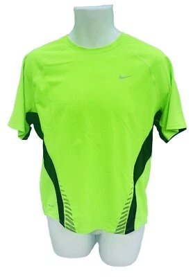 New NIKE RUNNING Mens DriFit Stay Cool Ventilated Lime Green Top Shirt M - Image 1 of 2