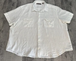 Perry Ellis Linen Shirt Big Mens 4X White Short Sleeve Button Pocket Lightweight - Picture 1 of 12