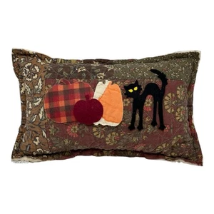 NEU Handarbeit Katze & Kürbisse Kissen Vintage Quilt Chenille Tagesdecke Halloween - Bild 1 von 9