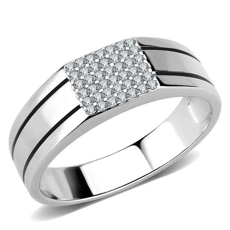 Atractivo anillo central de topacio blanco de 0,42 quilates para hombre, talla 10 Foto 1 de 4