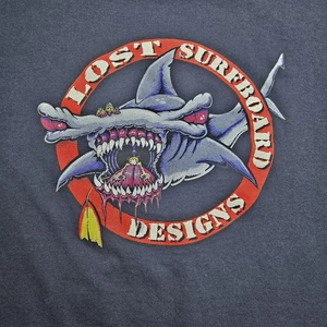 Vintage Lost Surfboards Hammerhead Shark Mullet Graphic Tee, Sz L 21.5x29" - Picture 1 of 10