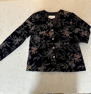 Vintage Gloria Lance Black Velvet Metallic Floral Designs Jacket Petite M - Bild 1 von 6