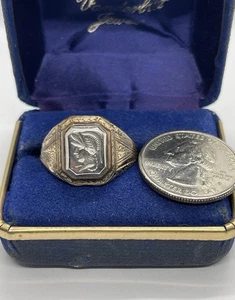 Antiguo Anillo Art Deco Plata Moldeado Guerrero Romano Camafeo Lleno de Oro Talla 12 3/4 - Imagen 1 de 17