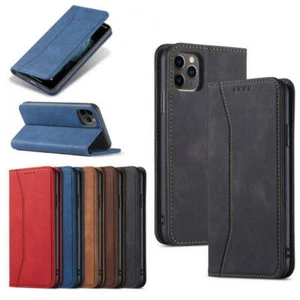 Leather phone Case For iPhone 11 12 Pro Max SE XR 6s 7 8 Xs Magnetic Flip Cover - Picture 1 of 14